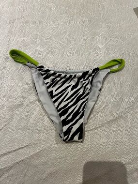 Medium Bamba Swim Zebra Print Bikini Bottom with Lime Side Straps